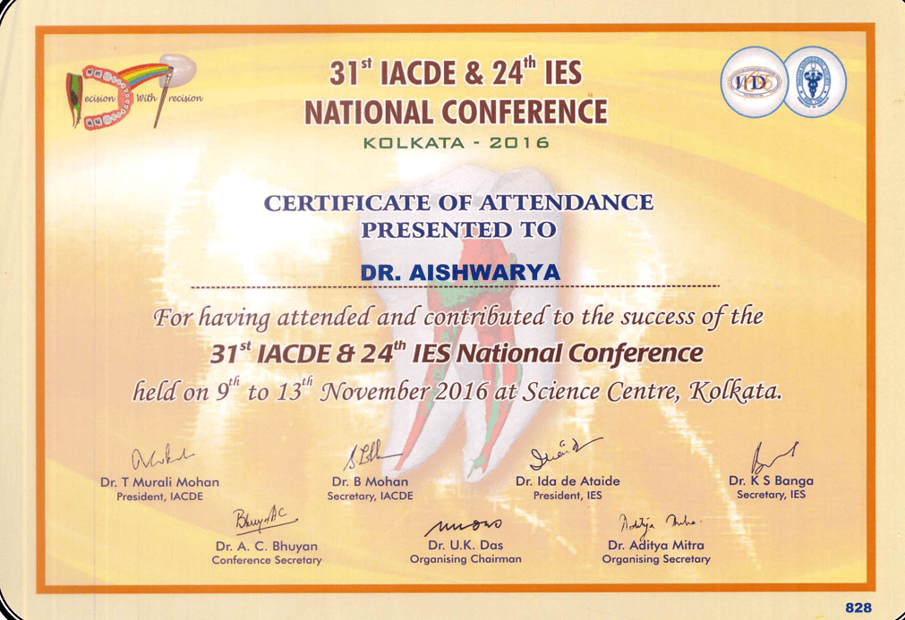 Dr. Aishwarya Certificate