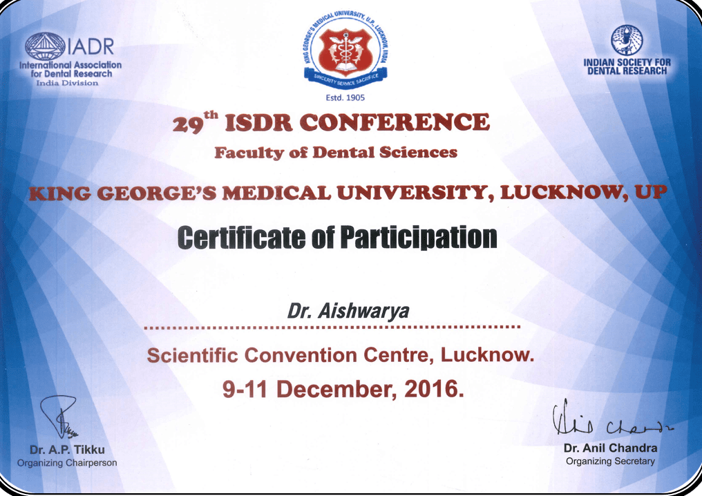 Dr. Aishwarya Certificate