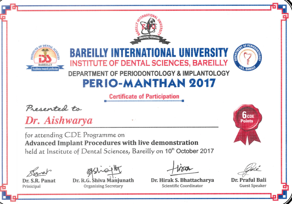 Dr. Aishwarya Certificate