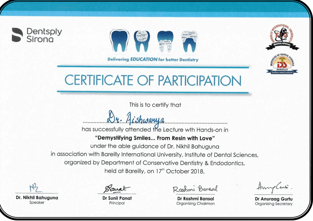 Dr. Aishwarya Certificate